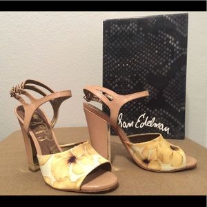 Yellow floral gold detail nude heel Sam Edelman 6